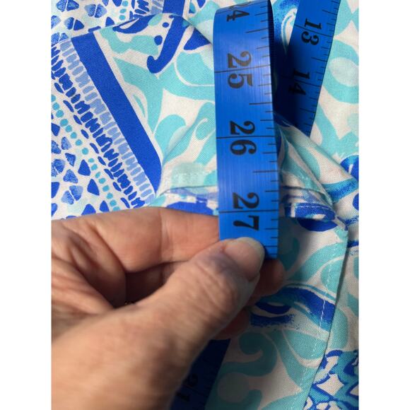 Pineapple Print Tunic Top S Bell Sleeve Blue White Boho‎ Resort Vacation Rayon - Picture 9 of 10